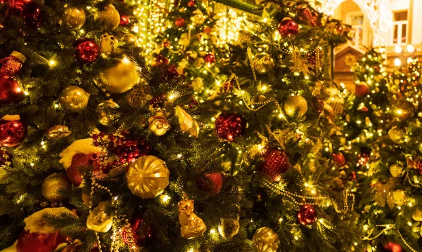 Beautiful New Year Decorations Christmas Trees Night — Stock Photo, Image