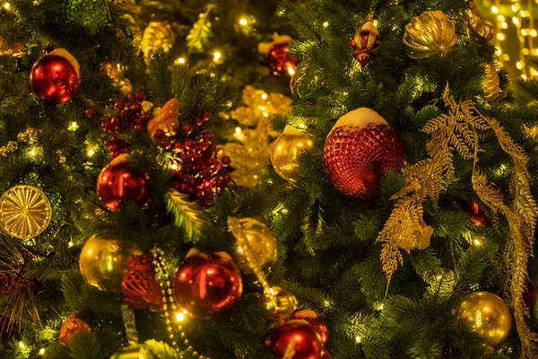 Beautiful New Year Decorations Christmas Tree Night — Fotografia de Stock