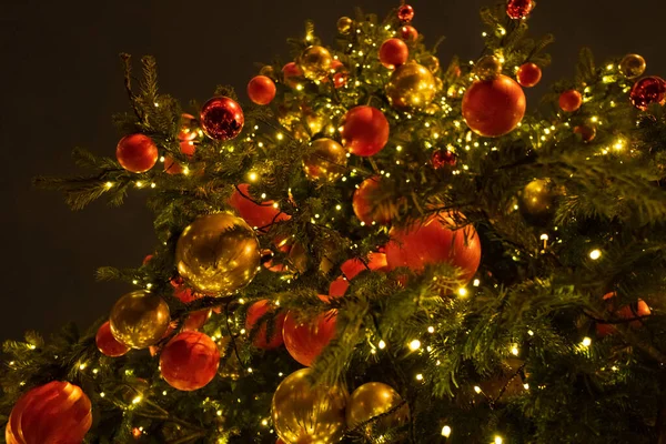 Beautiful New Year Decorations Christmas Tree Night — Stock Photo, Image