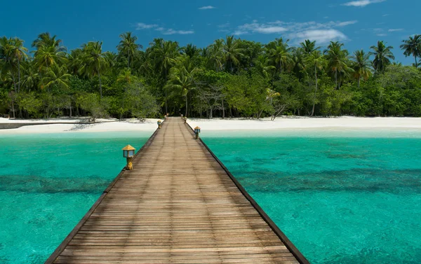 Brygga till en vacker orörd strand — Stockfoto