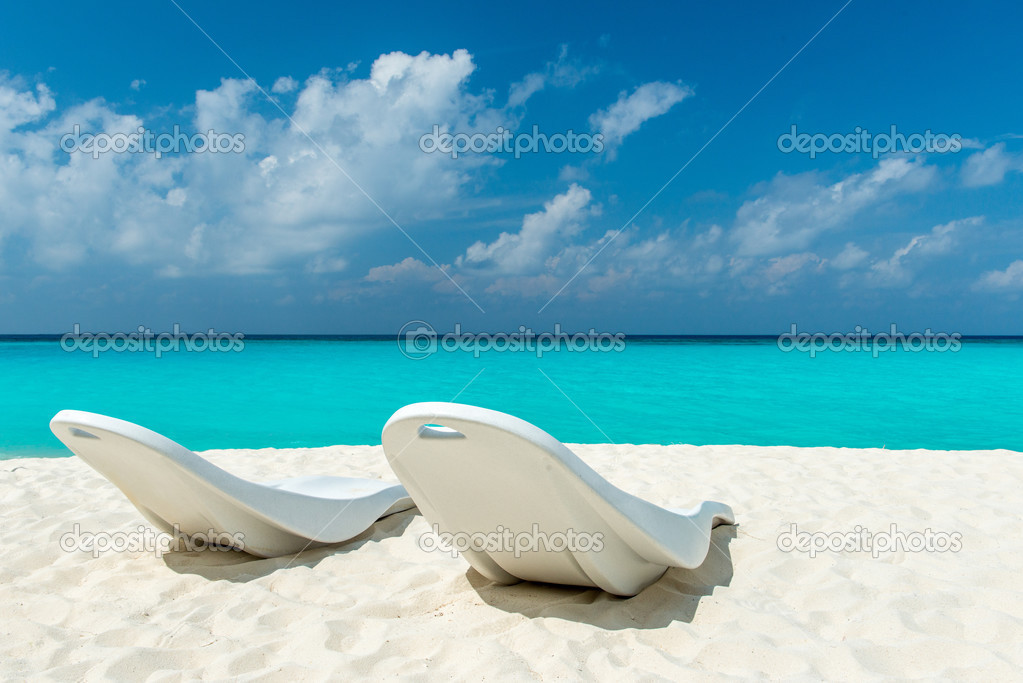 Sunbed on a beautiful tropical beach