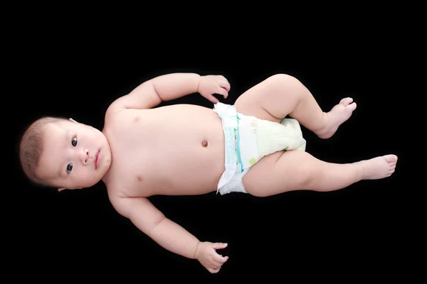 Bonito ásia bebê com preto fundo — Fotografia de Stock