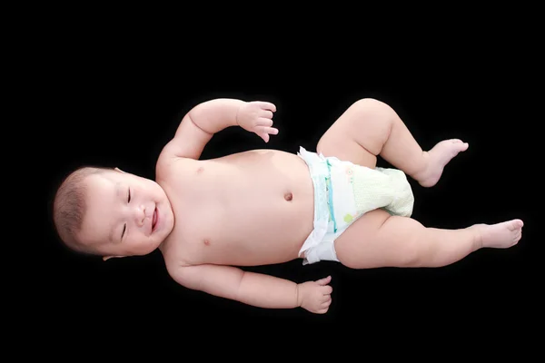 Bonito ásia bebê com preto fundo — Fotografia de Stock