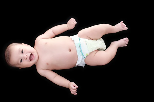 Bonito ásia bebê com preto fundo — Fotografia de Stock