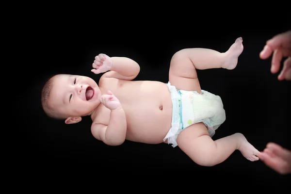 Lindo asiático bebé con negro fondo —  Fotos de Stock