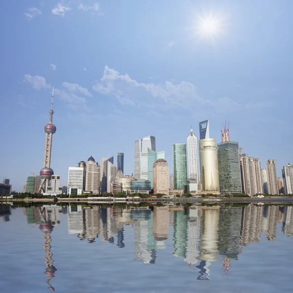 Landschaft von Shanghai mit Holzboden — Stockfoto