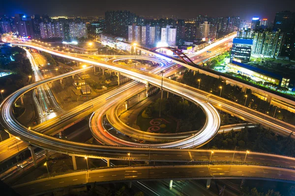 Overpass with motion light at night — Stock Photo, Image