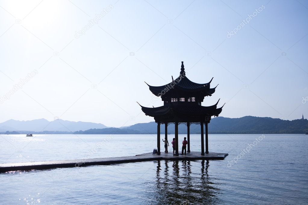Ancient pavilion on the west lake in Hangzhou