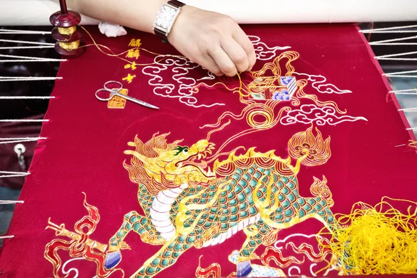 Hands embroidered dragon — Stock Photo, Image