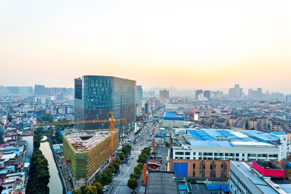 Modern city with sunset — Stock Photo, Image