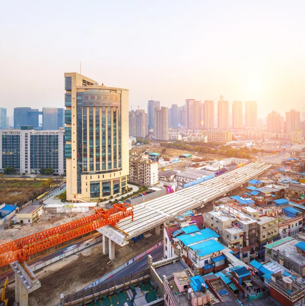 Modern city with sunset — Stock Photo, Image