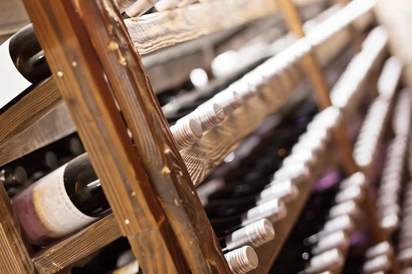 Vinkällaren full med vinflaskor — Stockfoto