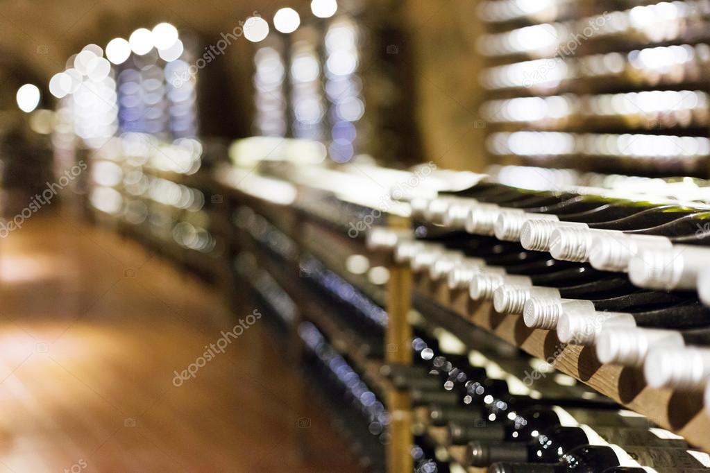 Wine cellar full of wine bottles 