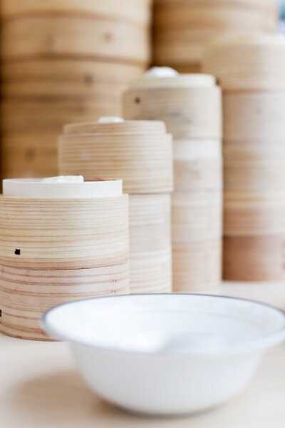 steamed Chinese bun in bamboo basket