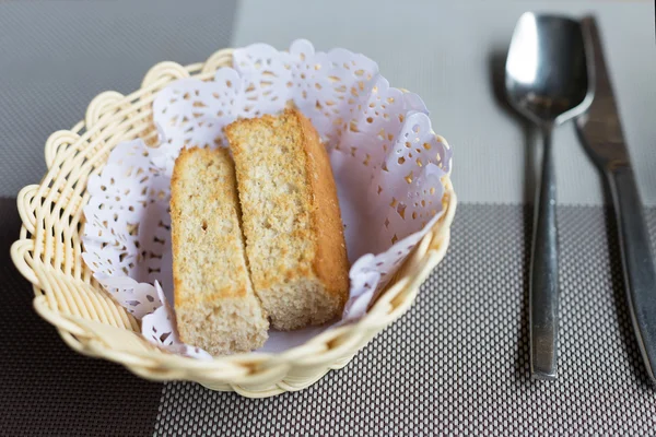 Closeup of a plate with some bread rusks — Stock Photo, Image