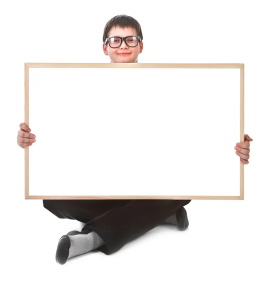 Young boy and hollow frame — Stock Photo, Image