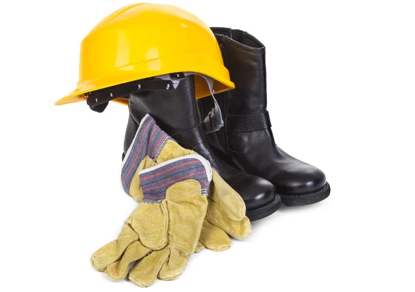 Hard hat, boots and gloves — Stock Photo, Image