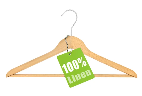 Coat hanger with hundred percent linen — Stock Photo, Image