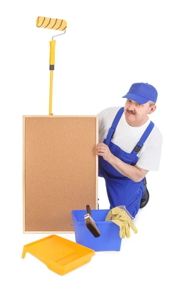 House painter and corkboard — Stock Photo, Image