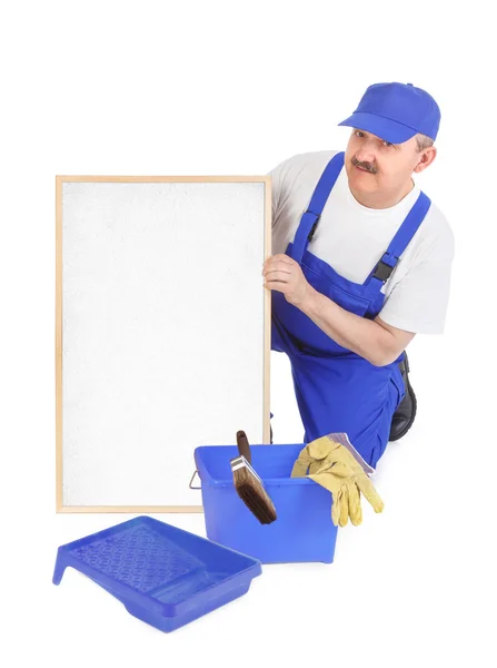 House painter and empty white board — Stock Photo, Image