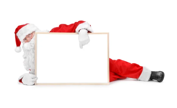 Santa et tableau blanc vide — Photo