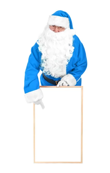 Père Noël bleu congelé et tableau blanc vide — Photo