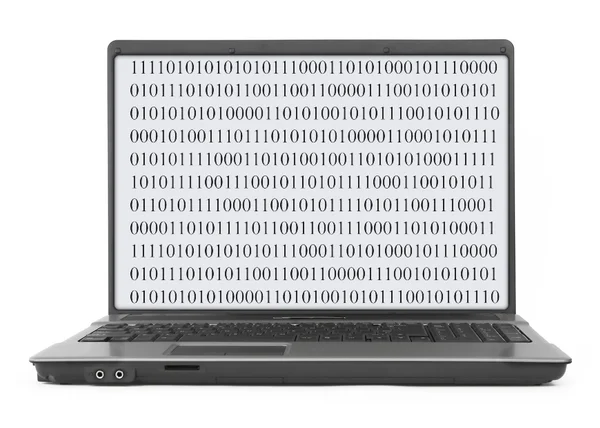 Laptop com código binário abstrato — Fotografia de Stock