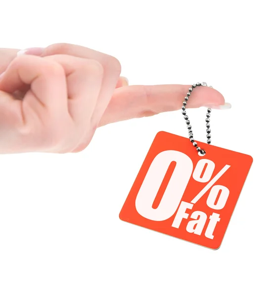 Hand holding zero percent fat tag — Stock Photo, Image