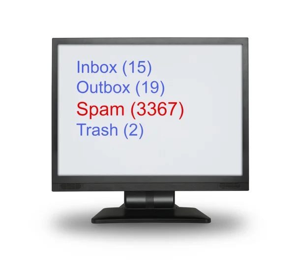 Computermonitor mit E-Mails auf weißem Hintergrund — Stockfoto