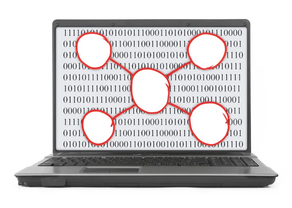 Laptop with abstract binary code and scheme — Stock Photo, Image