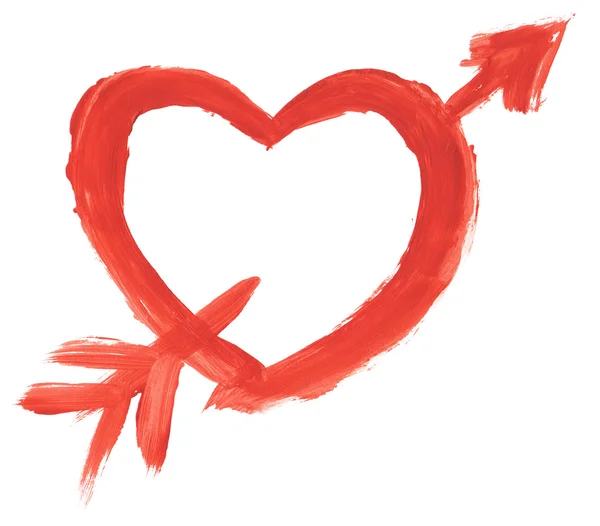 Hand painted heart with arrow isolated — Stock Photo, Image