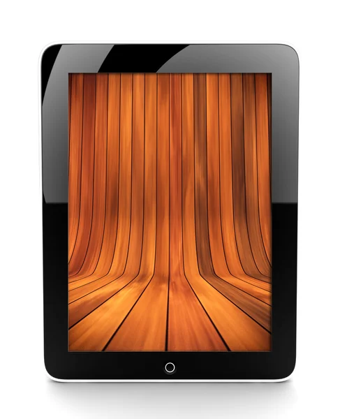 Tableta con escenario de madera —  Fotos de Stock
