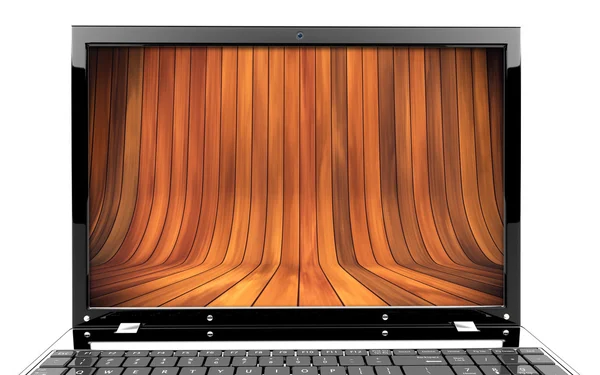Laptop with wood — Stock Photo, Image