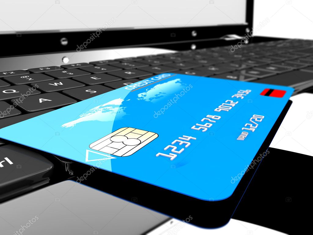 Credit card on laptop