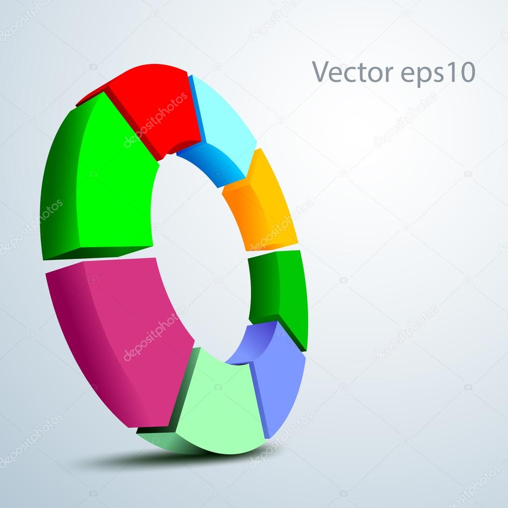 A circular 3D vector logo isolated on a grey background