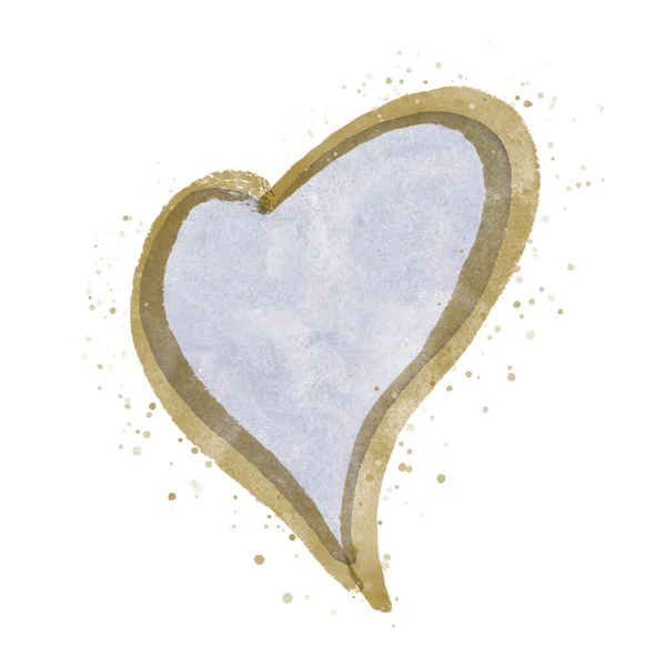 Coração Aquarela Azul Dourado Fundo Branco Arte Parede — Vetor de Stock