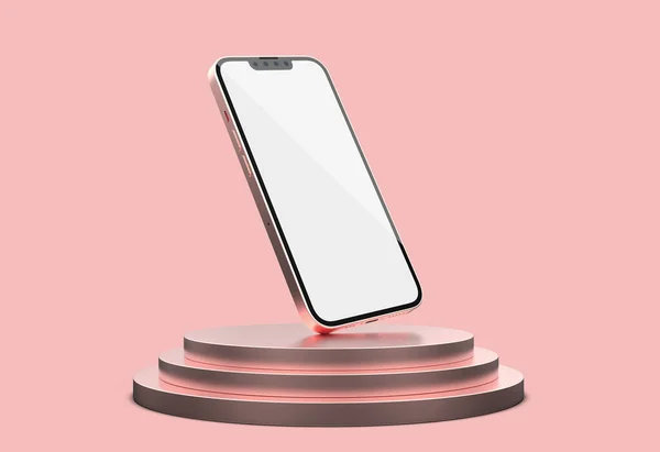 Generisches Smartphone Auf Einem Rosa Podium Illustration — Stockfoto