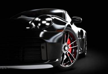 Karanlıkta siyah markasız spor araba: 3D illüstrasyon