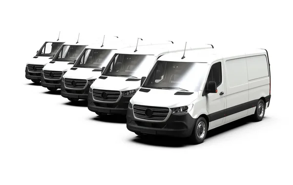 Vloot Van Witte Generieke Merkloze Bestelwagens Illustratie — Stockfoto