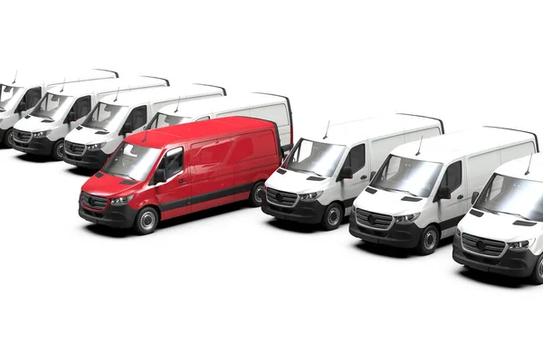红色商用车辆和白色卡车 3D插图 — 图库照片