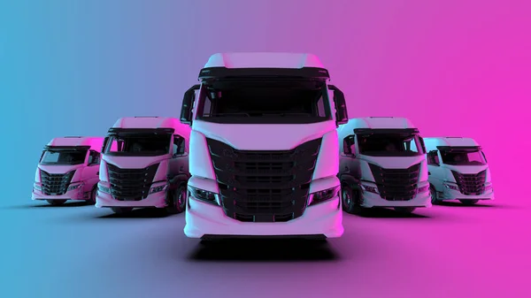 粉色和蓝色背景的车队 3D插图 — 图库照片