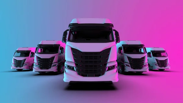 Lkw Flotte Auf Rosa Und Blauem Hintergrund Illustration — Stockfoto