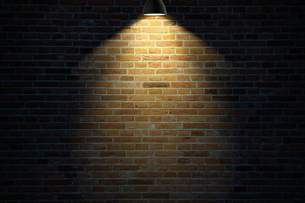 Bir Lambayla Aydınlatılmış Koyu Tuğla Bir Duvar — Stok fotoğraf