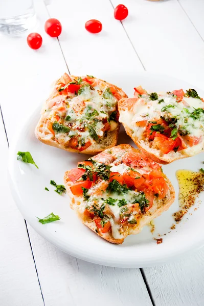 Fresh vegetarian Italian toast bruschetta — Stock Photo, Image