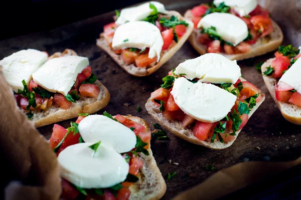 Fresh vegetarian Italian toast bruschetta — Stock Photo, Image