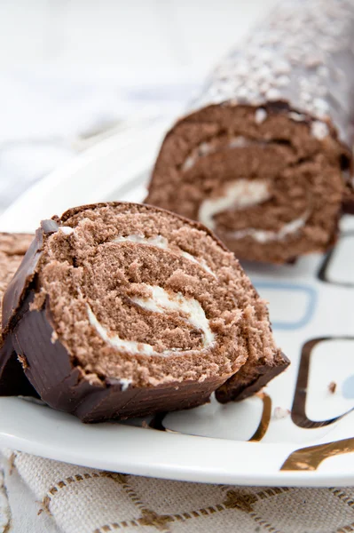 Delicious cream roll cake — Stock Photo, Image