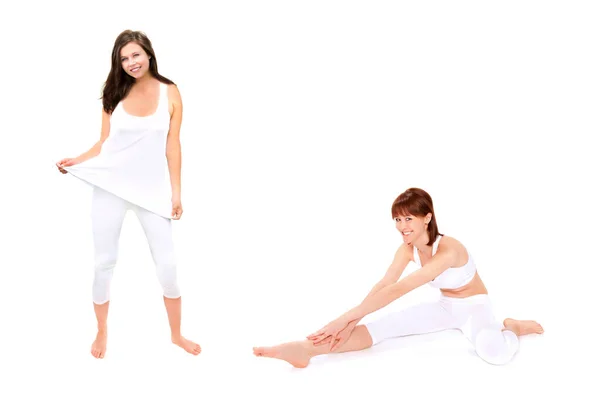 Portretten Van Twee Slanke Jonge Vrouwen Met Witte Legging Topjes — Stockfoto