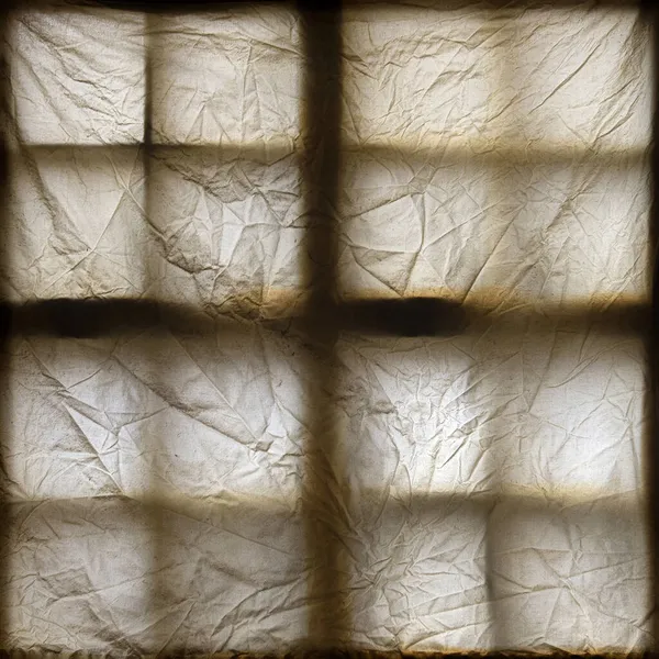 Old Dirty Crumpled Curtain Front Aged Window Background — Stock Photo, Image