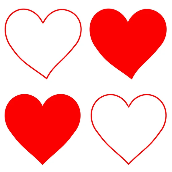 Τέσσερα Κόκκινα Εικονίδια Της Καρδιάς Απομονωμένα Λευκό Φόντο — Φωτογραφία Αρχείου