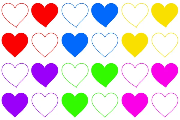 Heart Icons Shapes Colors Red Blue Yellow Purple Green Pink — Stock Photo, Image